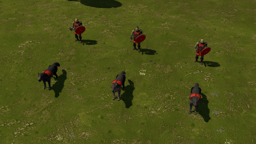 Tres guerreros orcos montan tres huargos, forman jinetes y salen al galope.